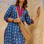 Navy Blue Embroidered Straight Kurta - Lakshita