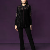 Niva Black Embroidered Velvet Top