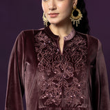 Marya Pink Self-Embroidered Velvet A-line Kurta