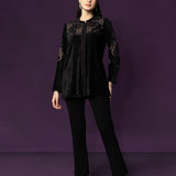 Niva Black Embroidered Velvet Top