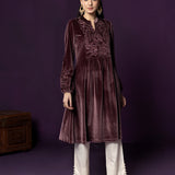 Marya Pink Self-Embroidered Velvet A-line Kurta