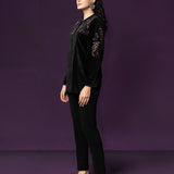 Niva Black Embroidered Velvet Top