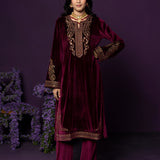 Zeenat Maroon Embroidered Velvet Suit Set with Dupatta