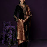 Koel Green Embroidered Velvet Suit Set with Banarasi Dupatta