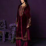 Zeenat Maroon Embroidered Velvet Suit Set with Dupatta