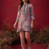 Light Pink All Over Printed Shantoon A-Line Kurti