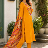 Cotton Blend Embroidered Kurta Trouser Dupatta Set