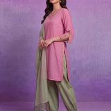 Green Terylene Straight Kurta Set with Dupatta
