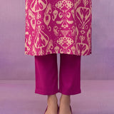 Fuchsia Ikat Printed Kurta Set with Dori Embroidery