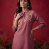 Dusky Pink Solid Cotton Straight Co-Ord Set