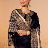 Riddhi Regal Violet Embroidered Velvet Suit Set