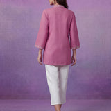 Pink Embroidered Cotton Slub Relaxed Top