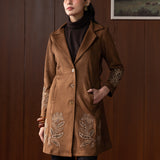 Calisse Camel Beige Embroidered Suede Coat