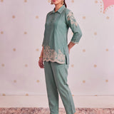 Inaaya Celeste Green Embroidered Co-ord Set