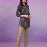 Navy All-Over Printed Cotton Top