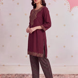 Inaya Scarlet Maroon Embroidered Kurta Set