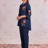 Eshira Cobalt Navy Embroidered Co-ord Set