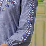 Aira Light Wash Blue Embroidered Shirt