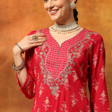 Viscose Rayon Ethnic Printed Kurta Trouser Dupatta Set