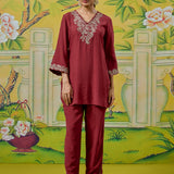 Meher Matt Red Embroidered Kurta Set