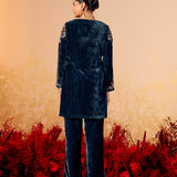 Siya Deep Teal Embroidered Velvet Corduroy Co Ord Set