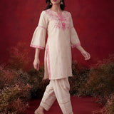 Gulshan Ivory with Fuschia Printed Cotton Linen Kurta for Women