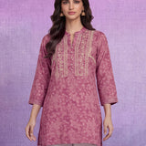 Pink  Luckhnavi Embroidered Bandhani Print A-Line Tunic