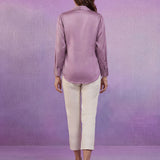 Solid Lavender Satin Straight Full-Sleeve Shirt