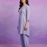 Blue Viscose Rayon Dori Embroidered Co-ord Set