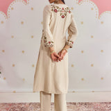 Aafreen Floral Ivory Aari & Zari Embroidered Panelled Suit Set