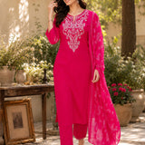 Pure Cotton Embroidered Kurta Trouser Dupatta Set