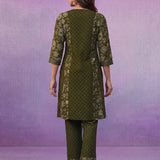 Green Printed Cotton Panelled Kurta Set