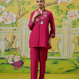 Aiyana Blood Red Foil Embroidered Co-ord Set