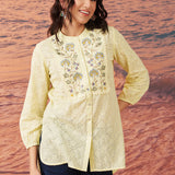 Ophelia Lemon Sorbet Embroidered Schiffli Cotton Top for Women