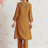 Aafreen Turnmeric Mustard Aari & Zari Embroidered Panelled Suit Set