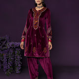 Keyari Fuchsia Embroidered Velvet Salwar Suit Set with Dupatta