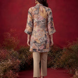 Light Yellow All Over Printed Shantoon A-Line Kurti