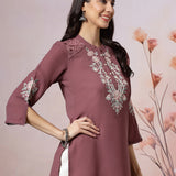 Thread Embroidered Crepe Kurti