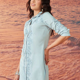 Viviana Blue Rayon Embroidered Tunic for Women
