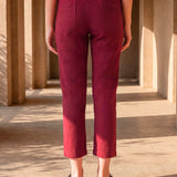 Maroon Cotton Blend Regular Fit Capris