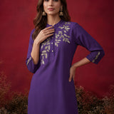 Dark Purple Solid Cotton Straight Co-Ord Set