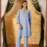 Ishika Misty Blue Embroidered Suit Set