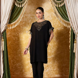 Vanya Metallic Black Embroidered Co-ord Set
