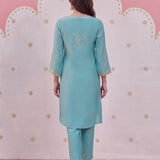 Noor Cyan Blue Aari Embroidered Suit Set