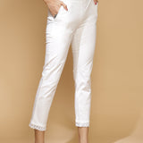 Shazia Off White Cotton Relaxed Fit Pants for Women