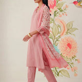 Afsana Pink Cotton Bend Embroidered A-line Suit Set with Dupatta