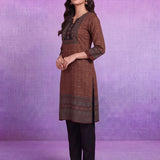 Brown Printed Viscose Straight Co-Ord Set