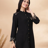 Solid Embroidered Straight Tunic Shirt
