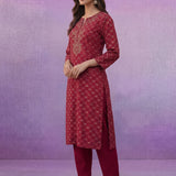 Red All Over Printed Kurta Set with Dori Embroider
