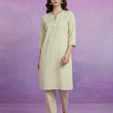 Ivory Cotton Slub Resham Zari Embroidered Kurta Set